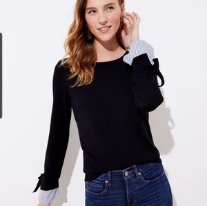 Loft Black Tie Cuff Sweater